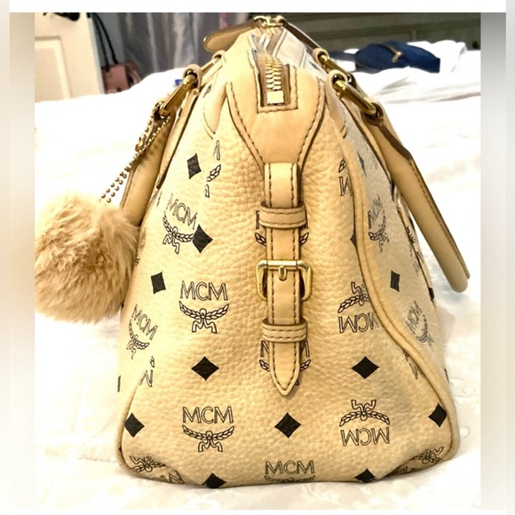 MCM bag Brown/Tan Leather Satchel Purse MCM Visetos Leather w/ Stripe  *REHAB** - Picture 3 of 12